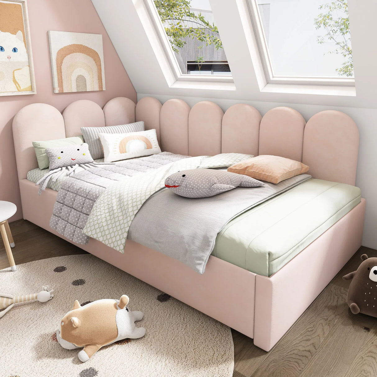 Pink Velvet Twin Daybed With Pull-Out Trundle Bed - Omega Lifestyles