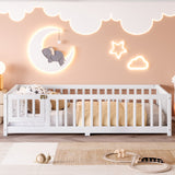 Twin Pine Wood Floor Bed With Safety Rails and Door