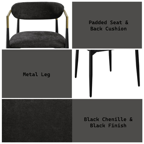Set of 2 Black Chenille Upholstered Side Chairs - Omega Lifestyles