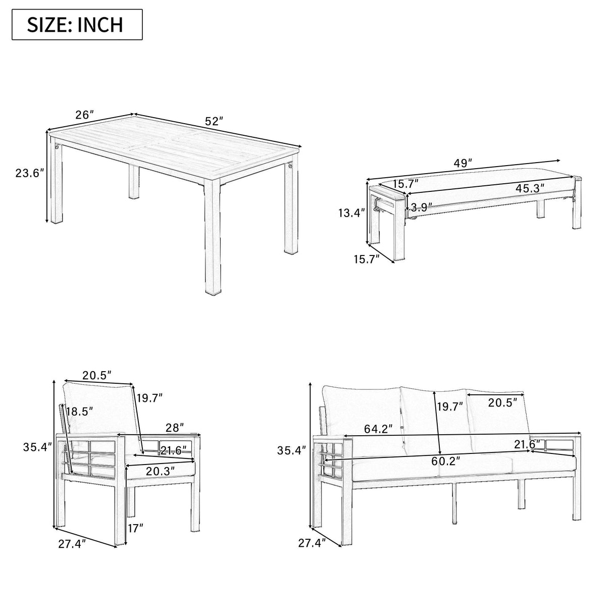 5-Piece Acacia Wood Iron Frame Patio Furniture Set - Omega Lifestyles