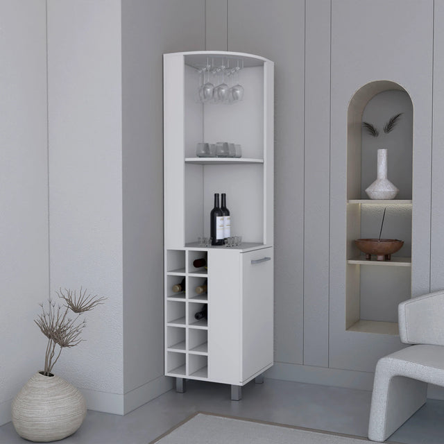 Modern White MDF Corner Bar Cabinet With Wine Rack - Omega Lifestyles