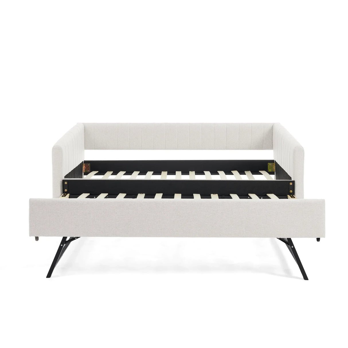 Twin Upholstered Linen Daybed With Functional Trundle - Omega Lifestyles