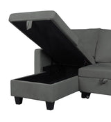 Dark Gray Velvet Reversible Sleeper Sectional Sofa With Chaise - Omega Lifestyles