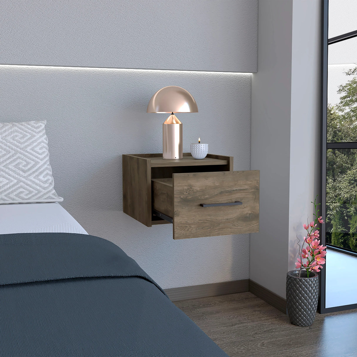 Wall-Mounted Floating Nightstand With Sleek Single Drawer - Omega Lifestyles
