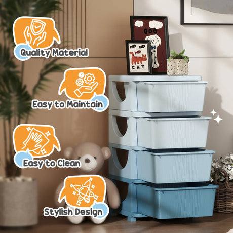Kids Plastic 4 Drawer Tiered Storage Organizer Unit - Omega Lifestyles