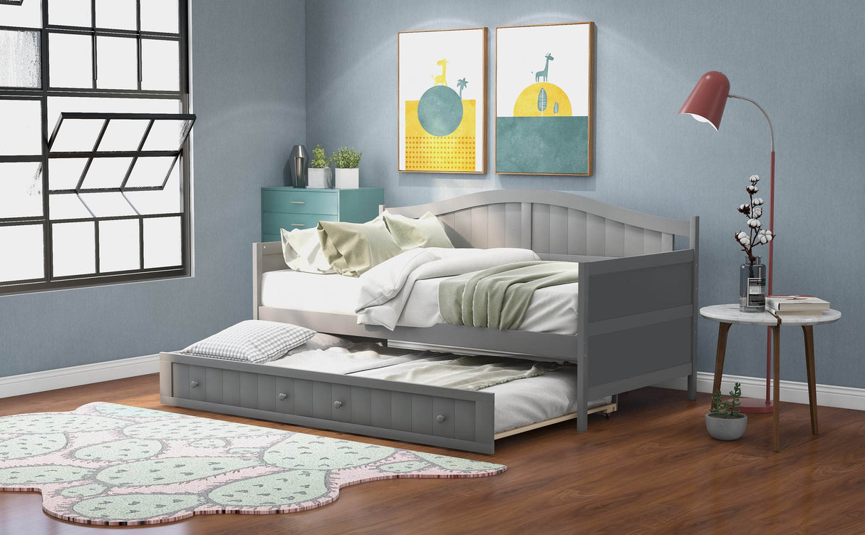 Twin Solid Wood Daybed With Trundle Gray - Omega Lifestyles
