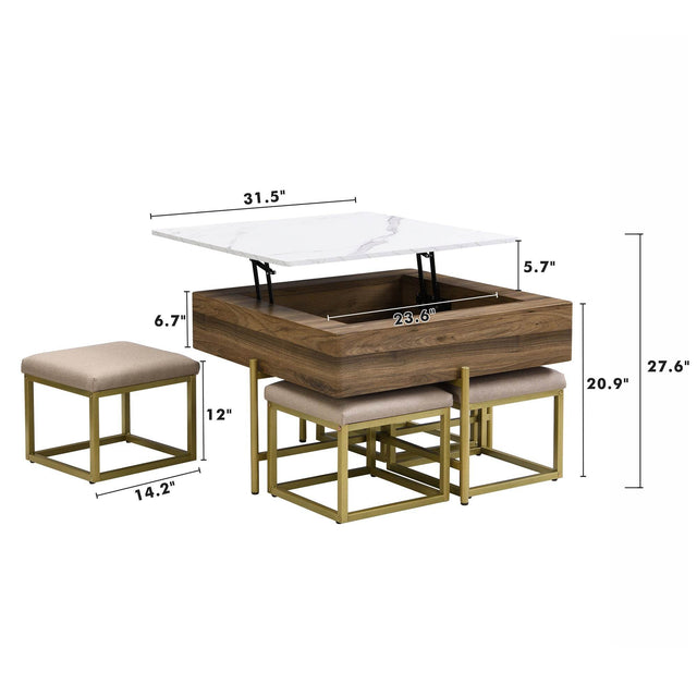 Modern Square Lift-Top Coffee Table Set With Ottomans - Omega Lifestyles