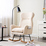 Beige Cotton Upholstered Ergonomic Rocking Chair - Omega Lifestyles