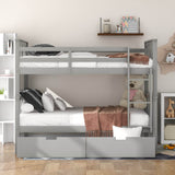 Full Over Full Solid Wood Gray Bunk Bed With Drawers - Omega Lifestyles