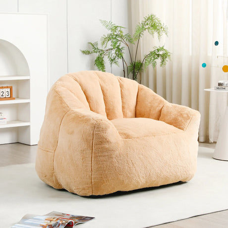 High Density Foam Brown Faux Fur Beanbag Chair - Omega Lifestyles