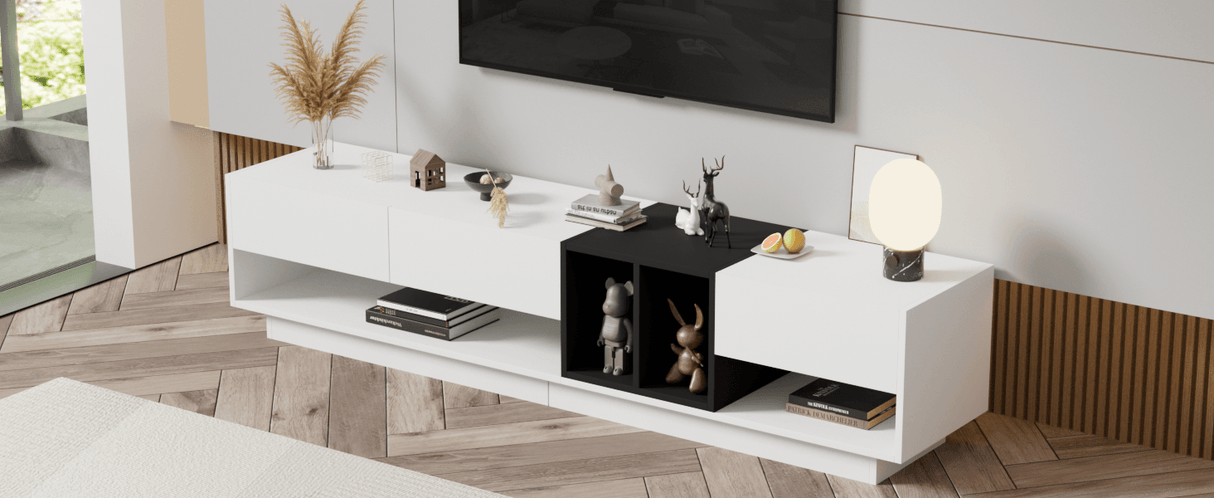 Two-Tone Particle Board White TV Stand With Storage - Sleep Galleria