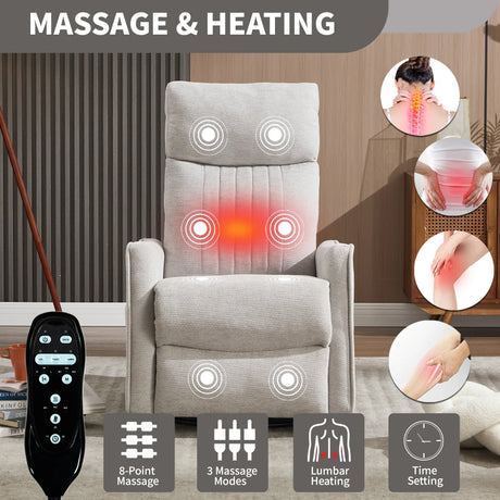 Light Gray Medium-Firm Manual Heat Massage Recliner Chair - Omega Lifestyles