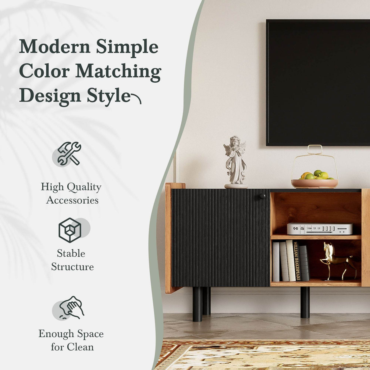 Mid Century Modern TV Stand With Storage Cabinets - Sleep Galleria