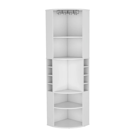 Modern White Corner Bar Cabinet With Five Shelves - Omega Lifestyles