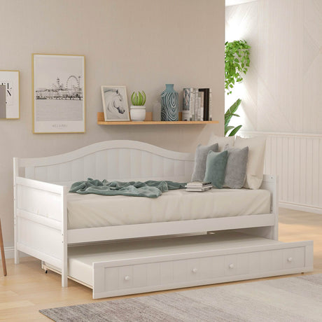 Twin White Solid Wood Cottage Style Daybed With Trundle - Omega Lifestyles