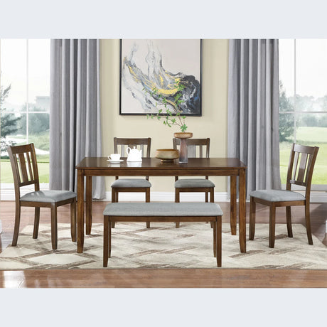 6-Piece Solid Wood Dining Table Set With Bench - Omega Lifestyles