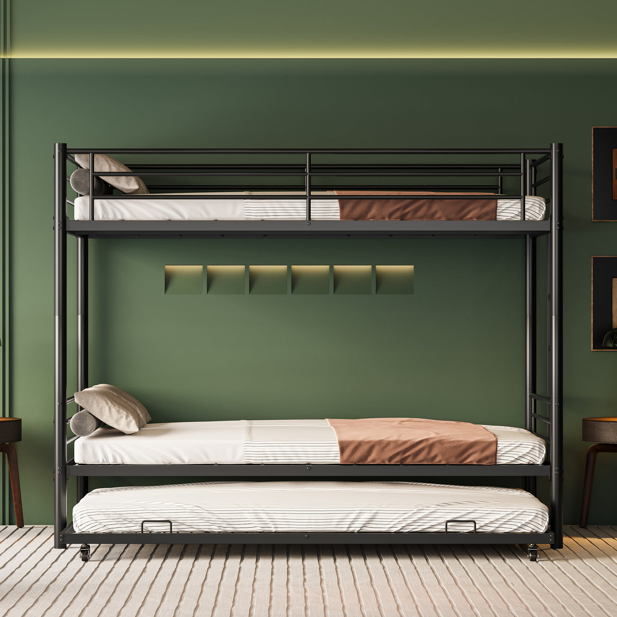 Convertible Twin Over Full Metal Bunk Bed With Safety Rails