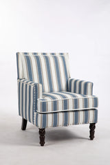 Vintage Blue White Striped Upholstered Accent Chair - Omega Lifestyles