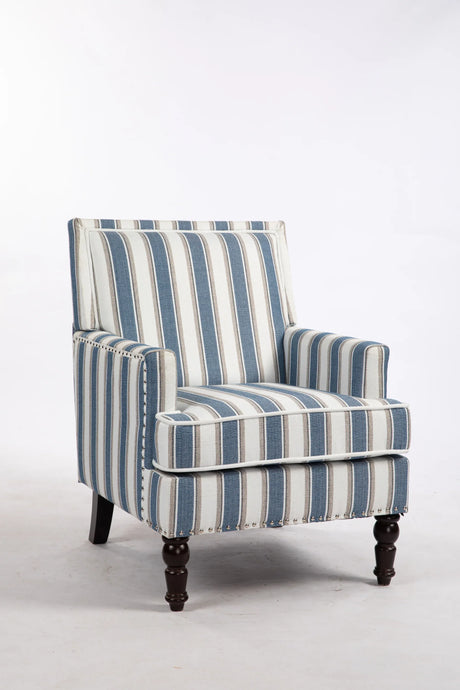 Vintage Blue White Striped Upholstered Accent Chair - Omega Lifestyles