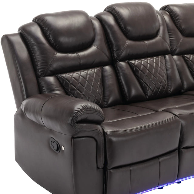 Brown Faux Leather Manual Recliner Chair With LED Light - Omega Lifestyles