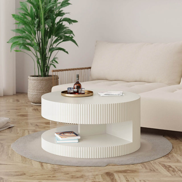 31.5-Inch Round White MDF Coffee Table With Storage - Omega Lifestyles