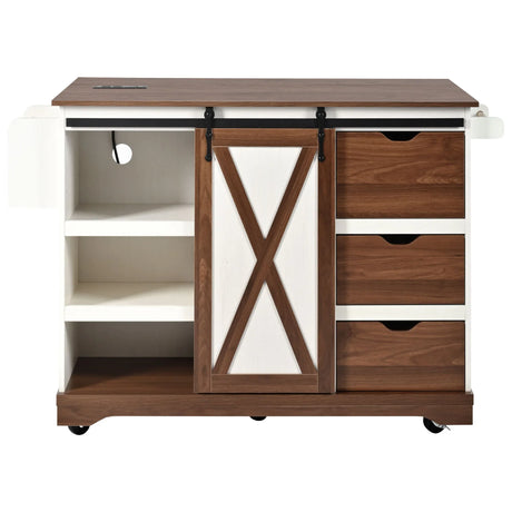 Farmhouse Sliding Barn Door Kitchen Island Cart - Omega Lifestyles