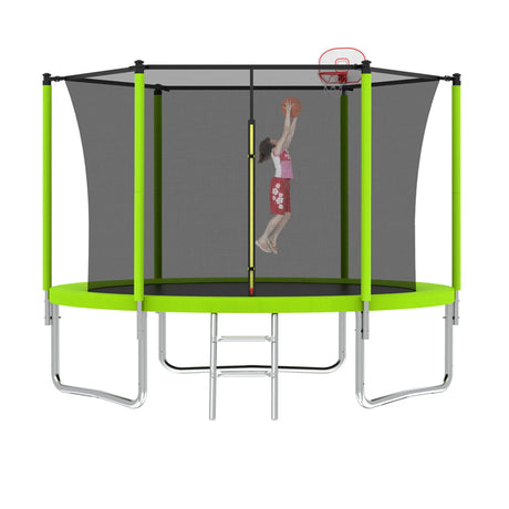 8-Inch Green Safety Enclosure Outdoor Trampoline - Omega Lifestyles