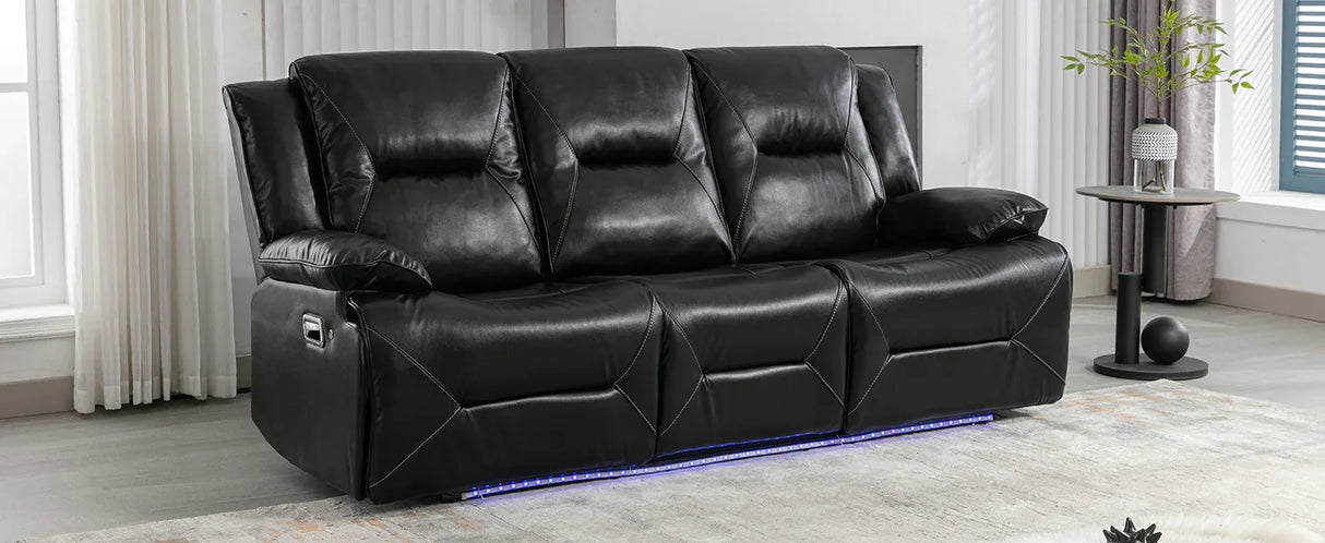 Manual Black Leather Gel Recliner Chair With LED Light Strip - Omega Lifestyles