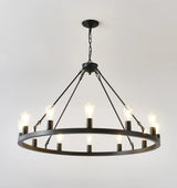 Farmhouse Matte Black Wagon Wheel 12-Light Chandelier - Omega Lifestyles