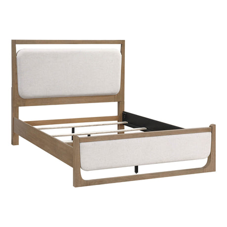 Contemporary Light Brown Wood Upholstered LED Bed Frame - Omega Lifestyles