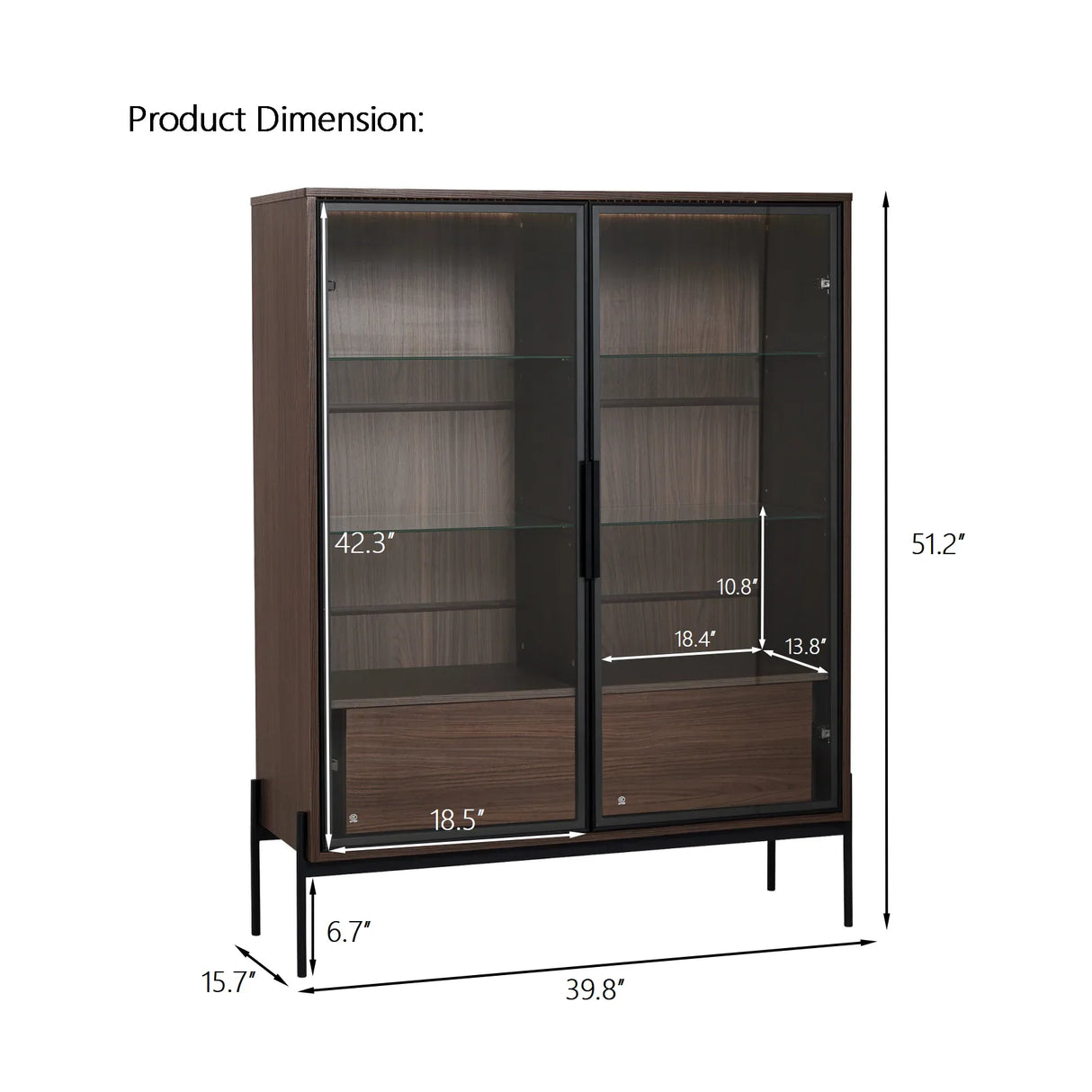 Modern Minimalist LED Curio Cabinet With Tempered Glass Doors - Omega Lifestyles