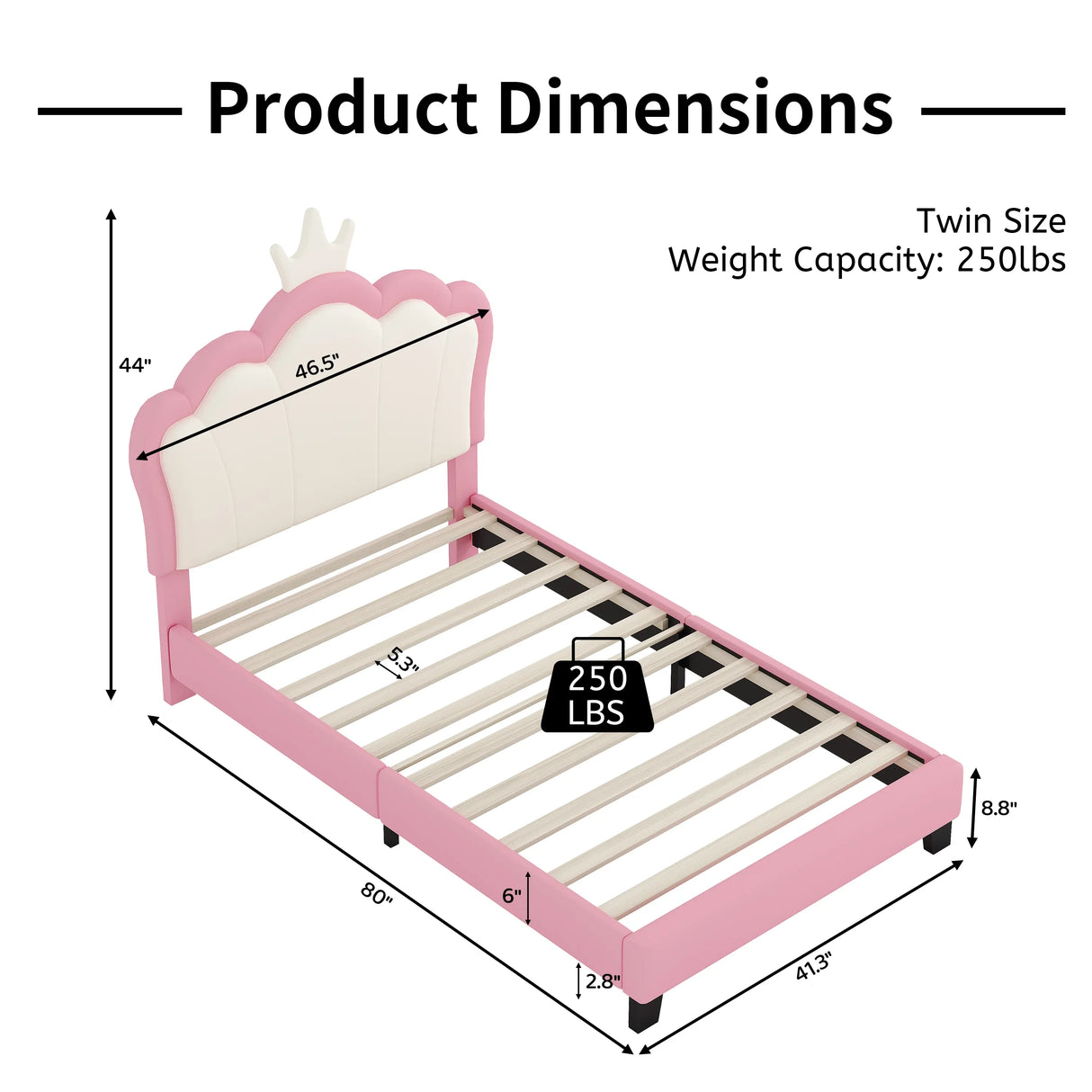 Twin PU Upholstered Princess Platform Bed With Crown Headboard - Omega Lifestyles