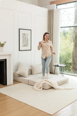 Foldable Corduroy Convertible Sofa Bed With Lumbar Pillow - Omega Lifestyles