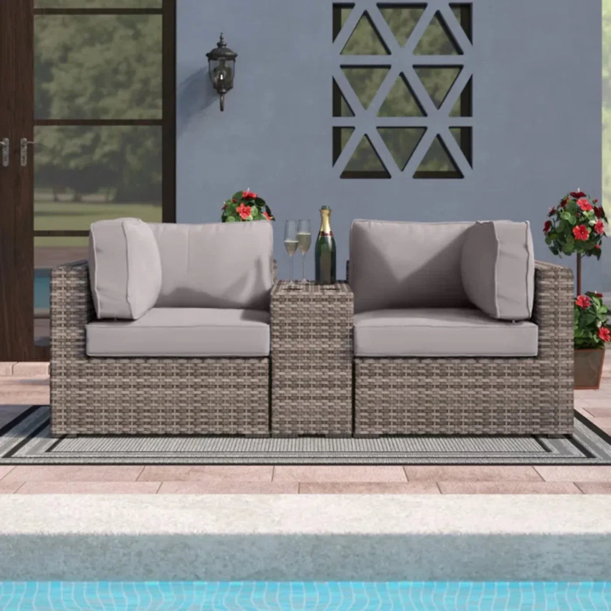 3-Piece Gray Rattan Wicker Outdoor Seating Group With Cushions - Omega Lifestyles