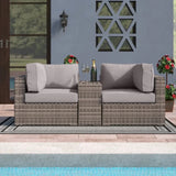 3-Piece Gray Rattan Wicker Outdoor Seating Group With Cushions - Omega Lifestyles
