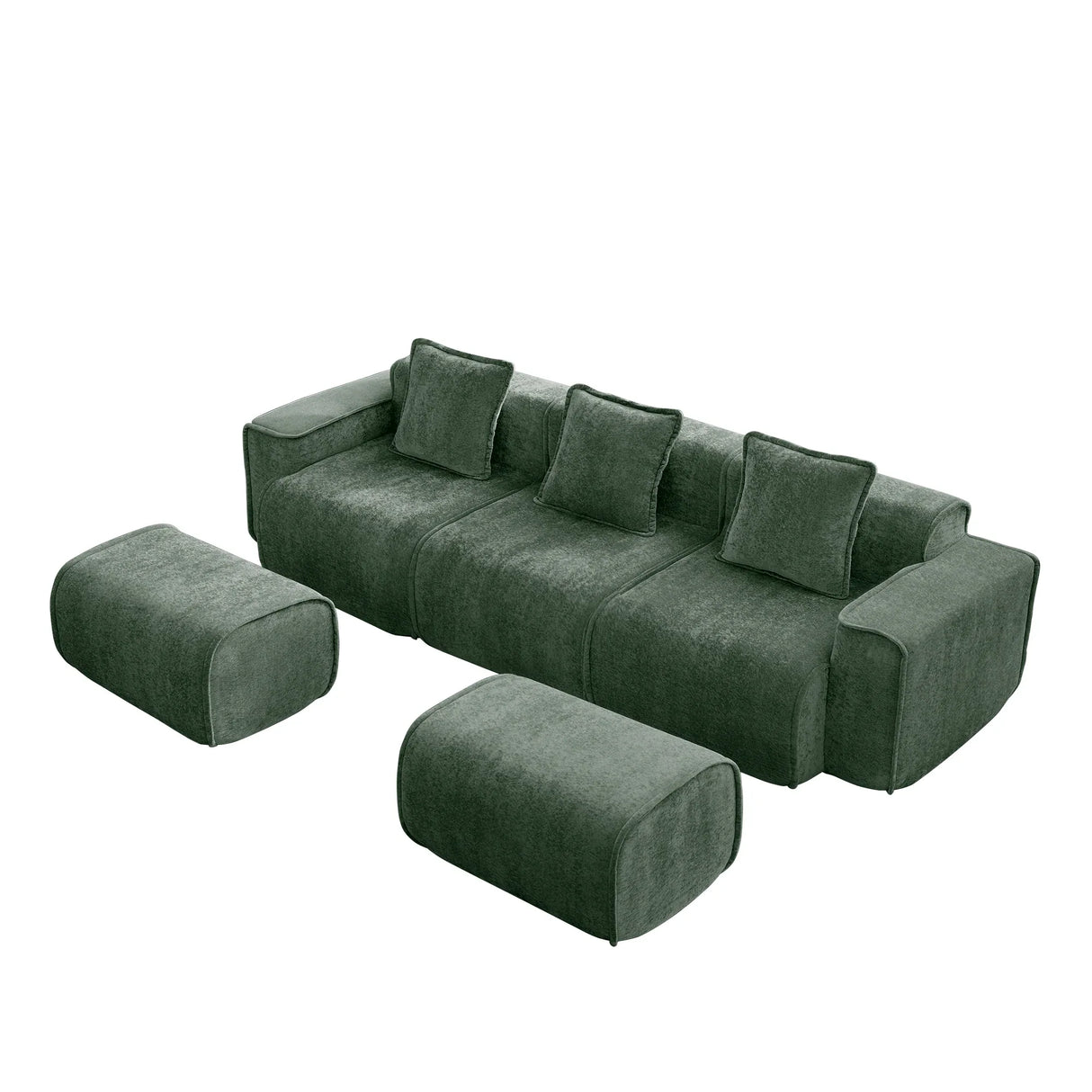 Modular 3-Seat Velvet Boneless Sectional Sofa With Ottoman - Omega Lifestyles