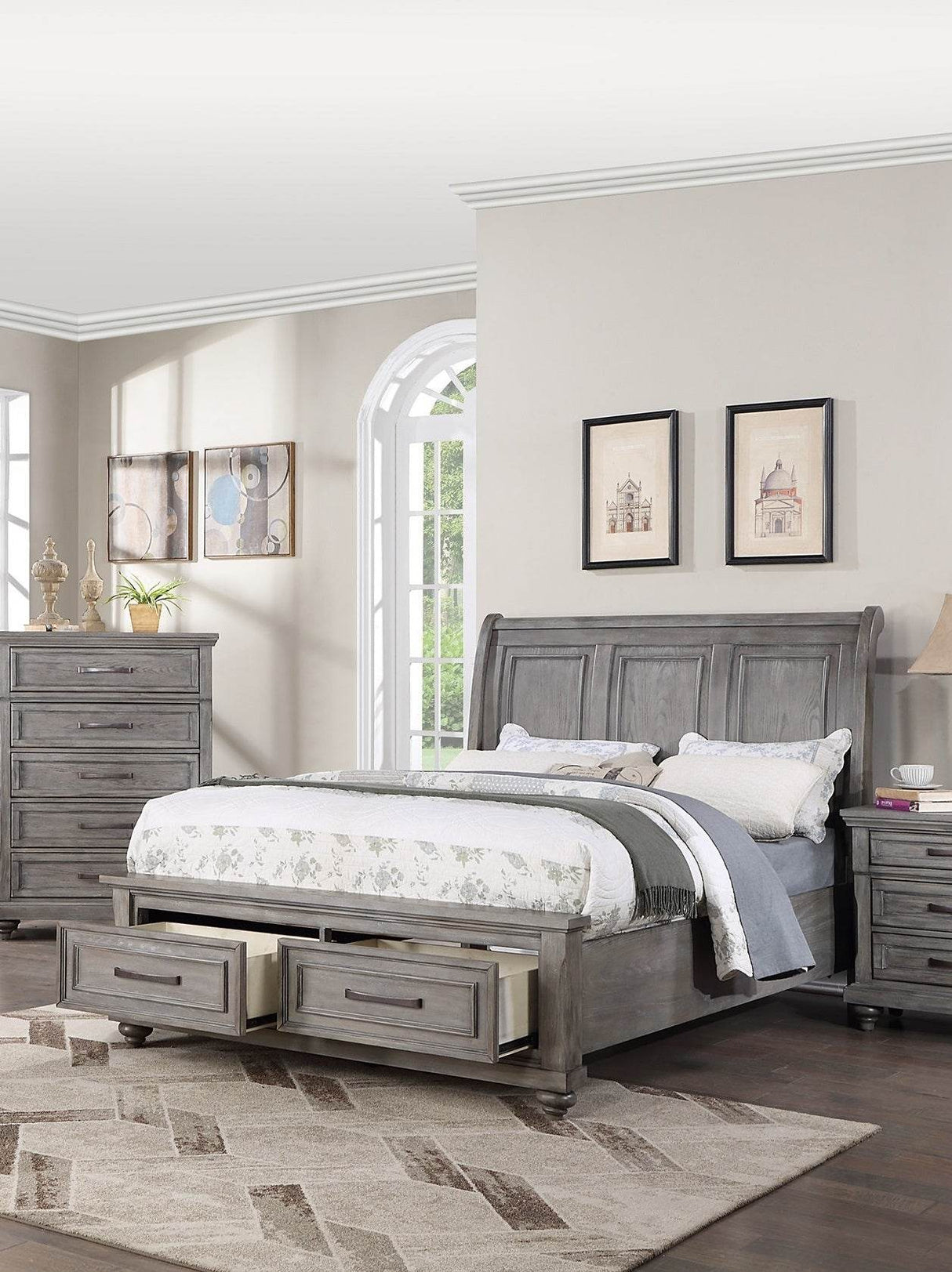 Queen Storage Bedframe With Sleigh Headboard Design - Omega Lifestyles