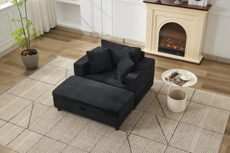 Corduroy Upholstered Chaise Lounge Chair With Ottoman - Omega Lifestyles