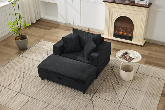 Corduroy Upholstered Chaise Lounge Chair With Ottoman - Omega Lifestyles