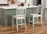 Set of 2 White Solid Wood Farmhouse Counter Stools