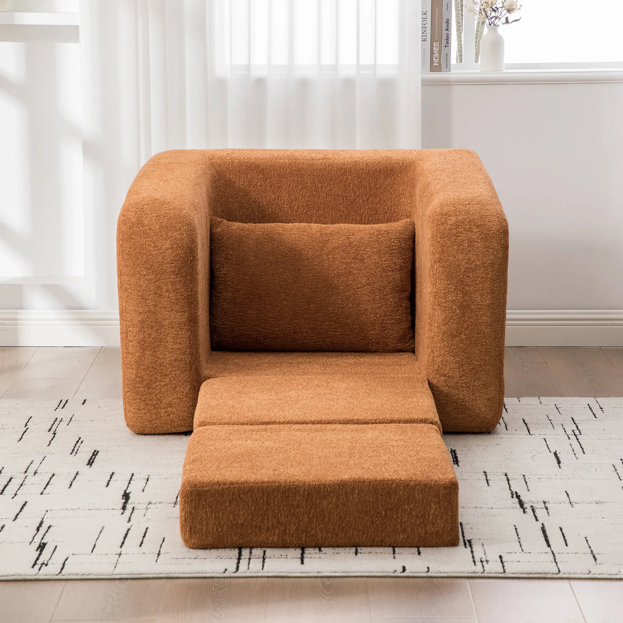 Convertible Chenille Foldable Single Sofa Bed With Pillow - Omega Lifestyles