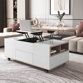 Modern Walnut White Lift Top Coffee Table With Drawers - Omega Lifestyles