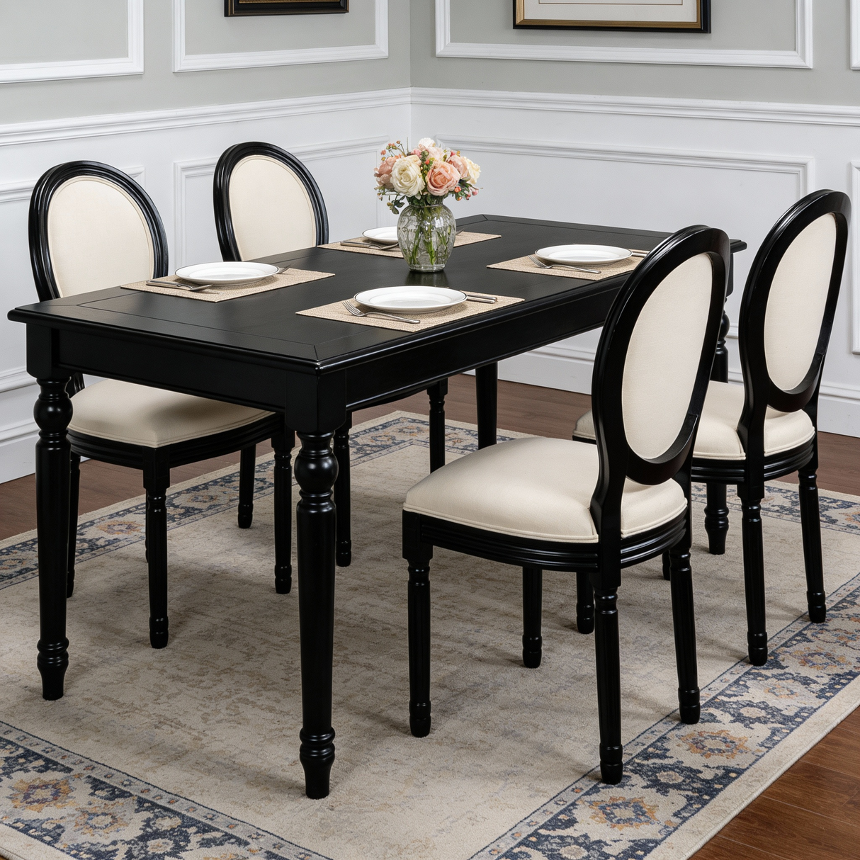 Set of 2 French Country Cotton Linen Dining Chairs