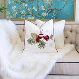 White 20x20 Embroidered Christmas Velvet Throw Pillow - Omega Lifestyles