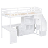 Twin Loft Bed With L-Shaped Desk Drawers Cabinet Staircase - Omega Lifestyles