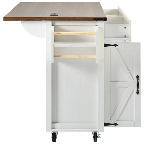 Farmhouse Style Rolling Kitchen Island With Power Outlet - Omega Lifestyles