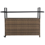 Outdoor Wicker Bar Cart With Glass Top And Wheels - Omega Lifestyles