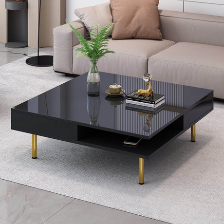 High Gloss Black Coffee Table With Drawers - Omega Lifestyles