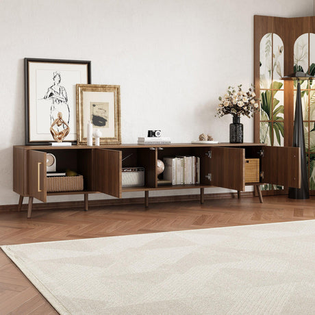 Modern Walnut Fluted Door 78-Inch TV Stand - Omega Lifestyles