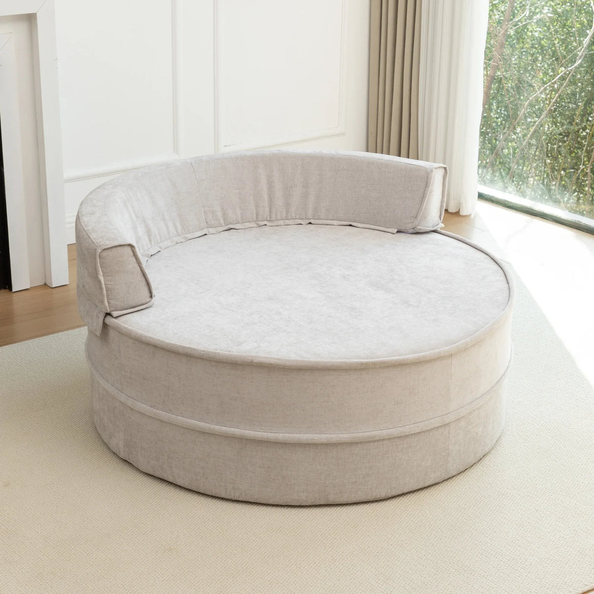 Modern Gray Chenille Barrel Accent Chair With Ottoman - Omega Lifestyles